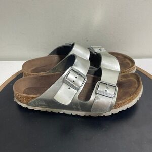 Birkenstock Arizona‎ Silver Metallic Sandals Comfortable Slides Casual Shoes